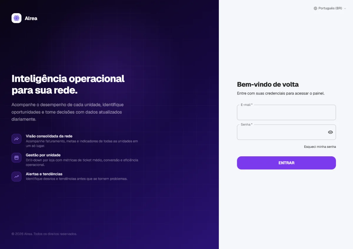 Tela de login da plataforma Alrea