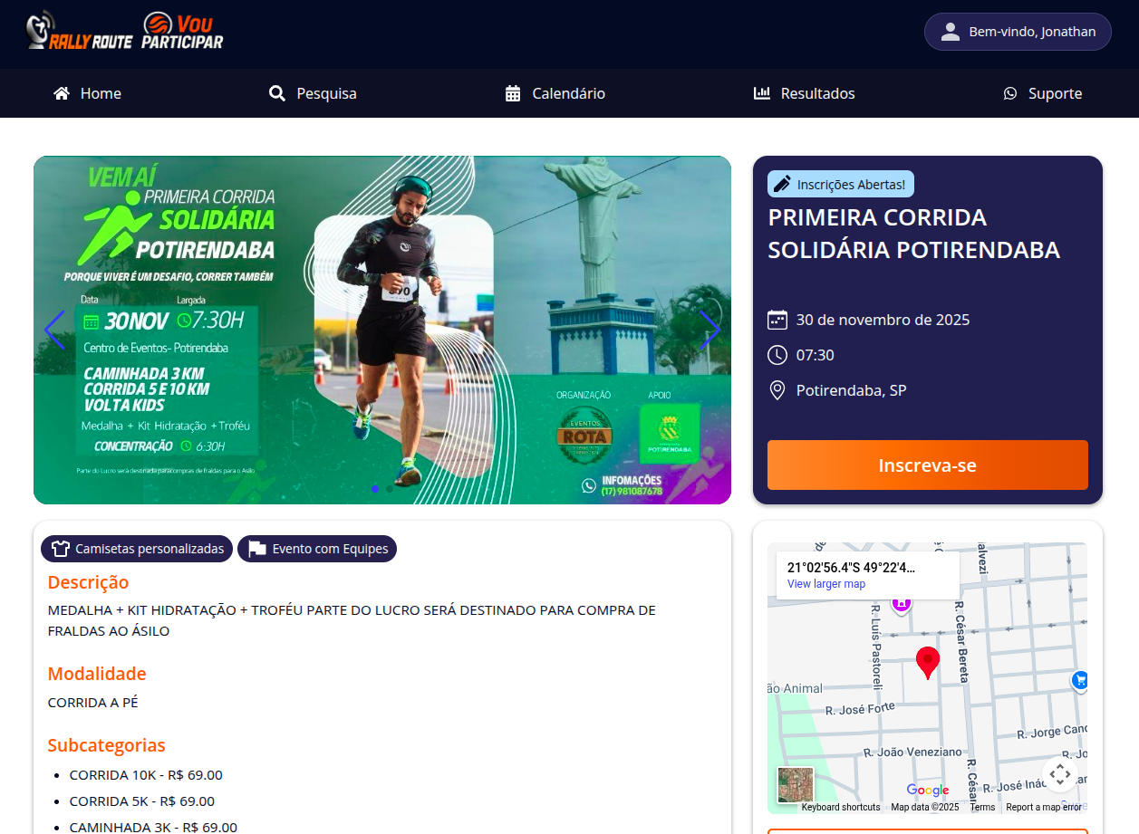 Dashboard Vou Participar